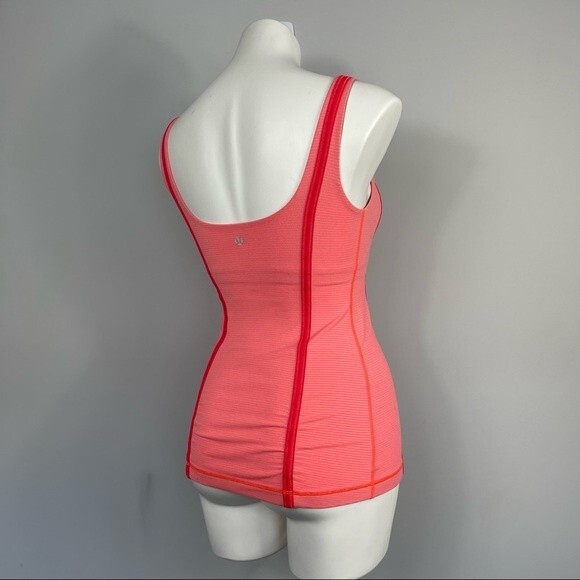 Lululemon Neon Orange Pink Striped Scoop Neck Tank Top Built In Sports Bra 4 - Picture 5 of 13